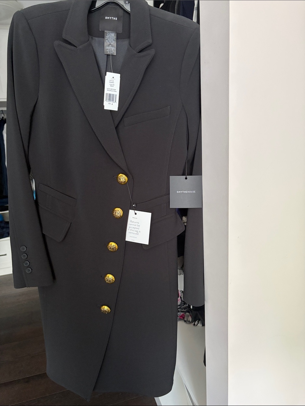 Smythe Black Wrap Blazer Dress with Gold Buttons